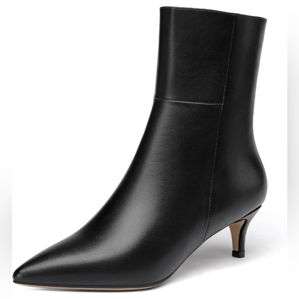Black Pointed Toe Kitten Low Heel Short Ankle Boots